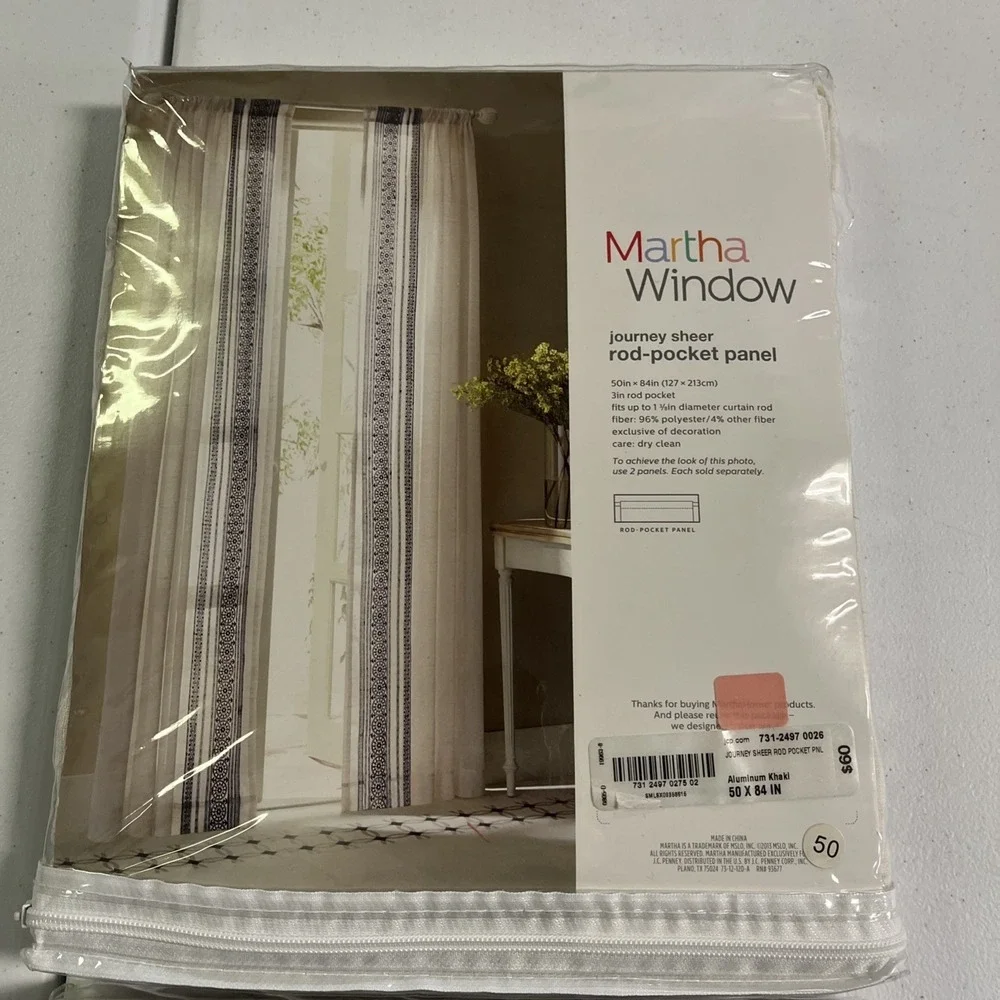 Martha Window‎ Journey Sheer Rod Pocket Panel Aluminum Khaki Set 50x84